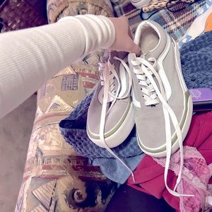 Stacked grey platform vans